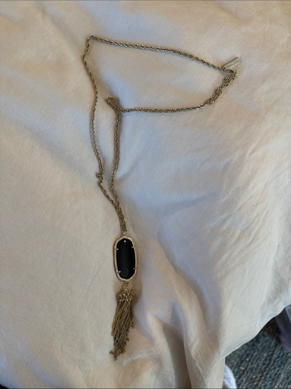 Kendra Scott Gold Pendant Necklace with Black Stone and Tassel